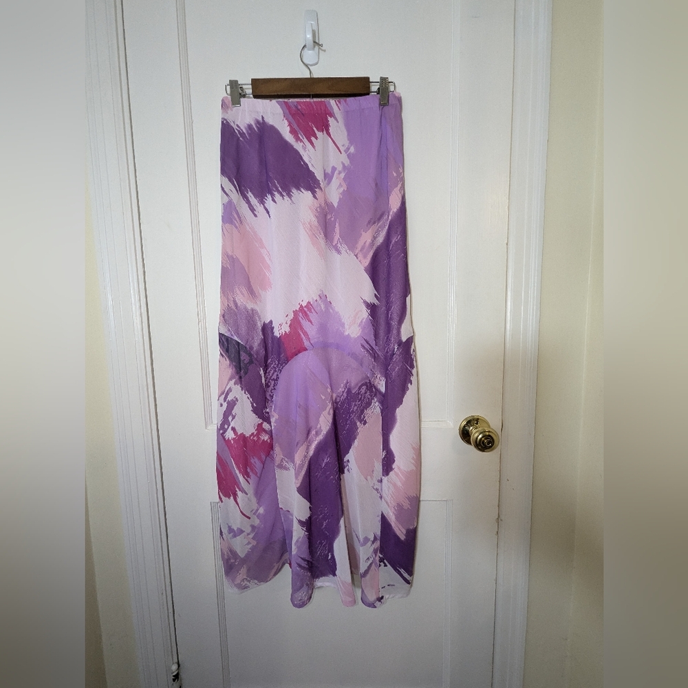 Watercolor Artsy 2000s purple and pink maxi skirt